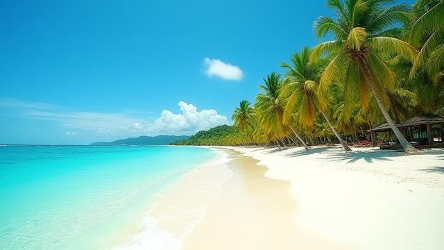 Thailändsk strand med palmer, Asien