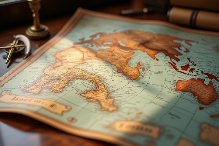 Stiliserad gammal världskarta med kompass